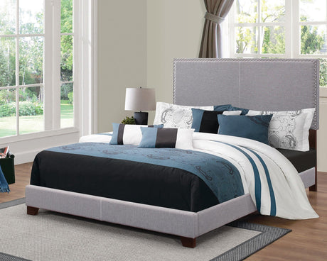Boyd Queen Upholstered Bed With Nailhead Trim Charcoal - Ella Furniture