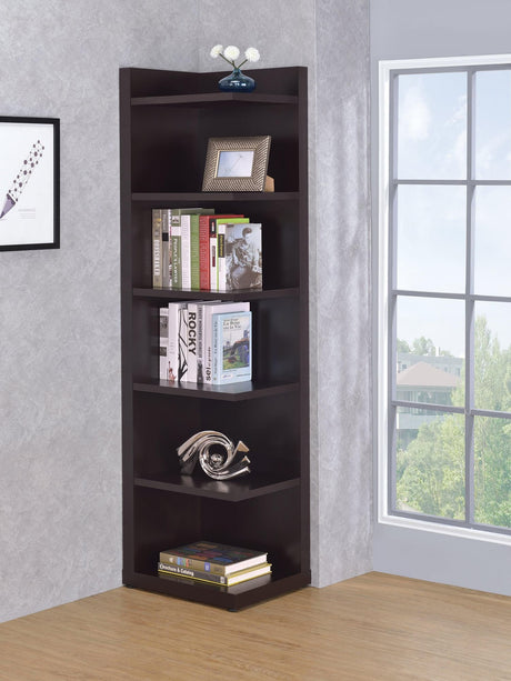 Pinckard 6-Tier Corner Bookcase Cappuccino - Ella Furniture