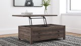 Arlenbry Gray Modern Contemporary Metal And Solid Wood Lift Top Rectangular Cocktail Table with Storage - Ella Furniture