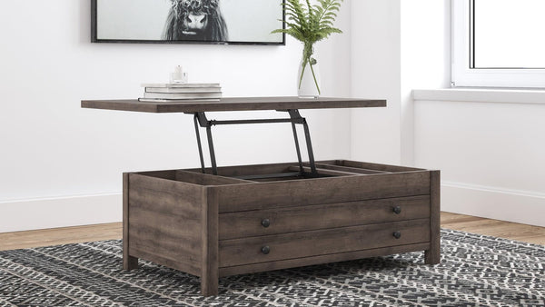Arlenbry Gray Modern Contemporary Metal And Solid Wood Lift Top Rectangular Cocktail Table with Storage - Ella Furniture