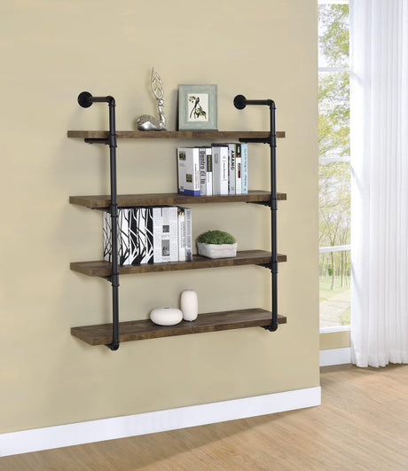 Elmcrest 40-Inch Wall Shelf Black And Rustic Oak - Ella Furniture