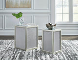 Traleena Silver Modern Contemporary Glass Wood Rectangular/Square Nesting End Table Set with Storage And Mirrored - Ella Furniture