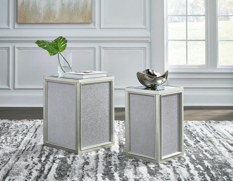 Traleena Silver Modern Contemporary Glass Wood Rectangular/Square Nesting End Table Set with Storage And Mirrored - Ella Furniture