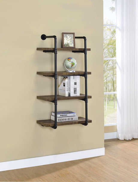 Elmcrest 24-Inch Wall Shelf Black And Rustic Oak - Ella Furniture