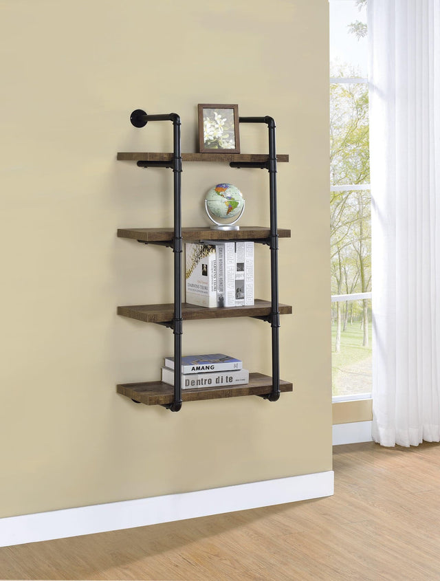 Elmcrest 24-Inch Wall Shelf Black And Rustic Oak - Ella Furniture