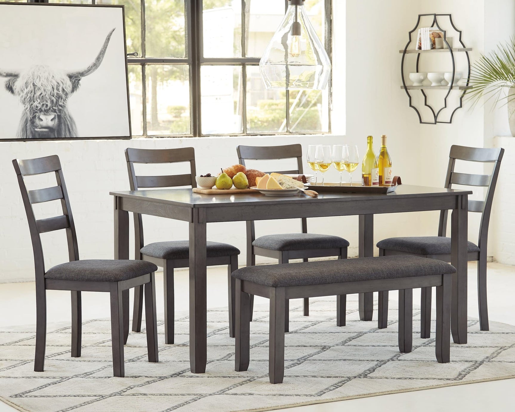 Bridson Gray Dining Table And Chairs With Bench (Set Of 6) - Ella Furniture