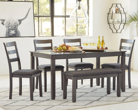 Bridson Gray Dining Table And Chairs With Bench (Set Of 6) - Ella Furniture