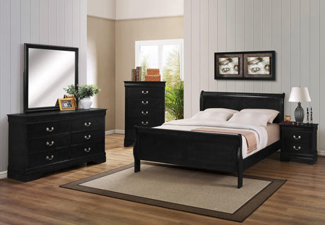 Louis Philip Black Finish Modern Smooth Contemporary Sleigh Bedroom Set - Ella Furniture