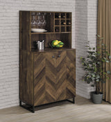 Mendoza 2-Door Wine Cabinet Rustic Oak Herringbone And Gunmetal - Ella Furniture