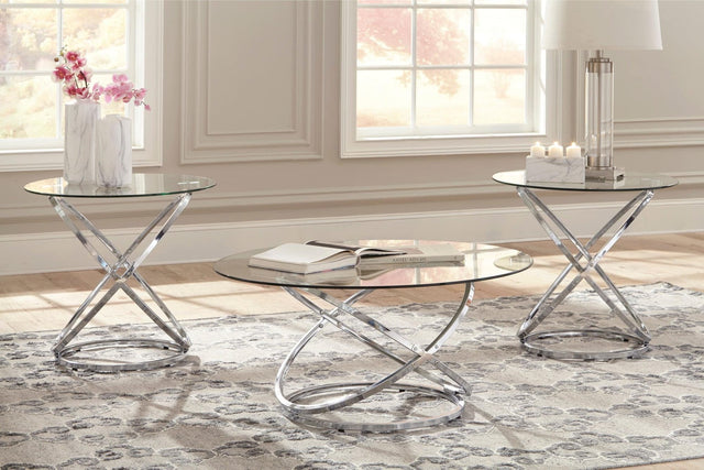 Hollynyx Chrome Modern Contemporary Metal And Glass Round Occasional Tables - Ella Furniture