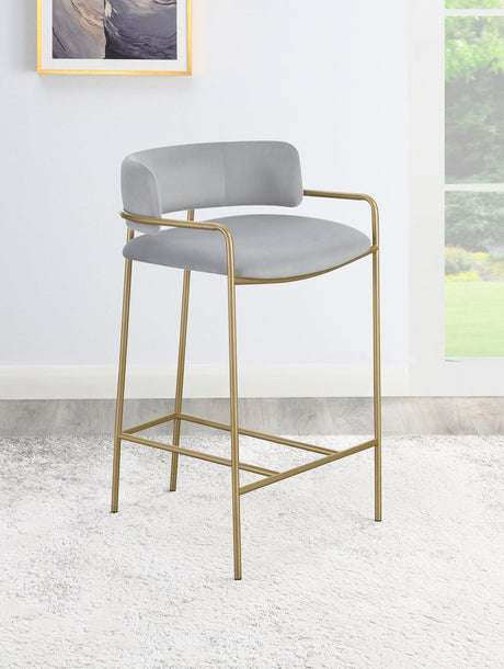 Comstock Upholstered Low Back Stool Grey And Gold - Ella Furniture