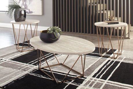 Tarica Gold/White Modern Contemporary Metal And Wood Two-tone Oval Occasional Tables - Ella Furniture