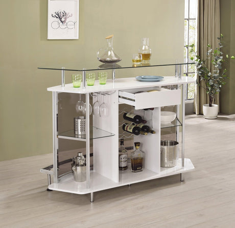 Gideon Crescent Shaped Glass Top Bar Unit With Drawer - Ella Furniture