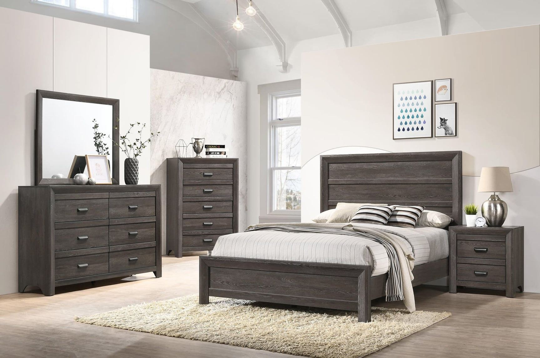 Adelaide Brown Finish Classic And Modern Contemporary Wood Panel Bedroom Set - Ella Furniture