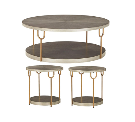Ranoka Beige/Gold Modern Contemporary Ash Metal Wood Round Tables Set - Ella Furniture