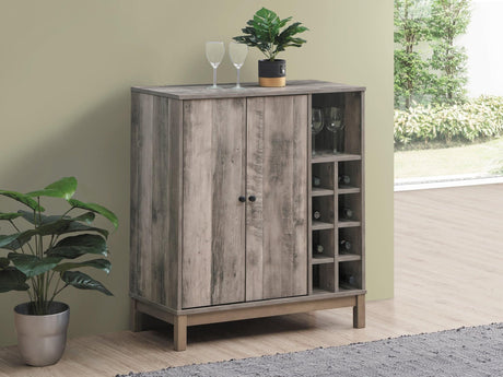 Cheyenne 2-Door Wine Cabinet With Stemware Rack Weathered Acacia - Ella Furniture