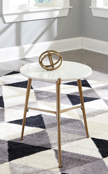 Chadton White/Gold Modern Contemporary Metal And Stone Marble Round Accent Table With Storage - Ella Furniture