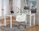 Baraga White Modern Contemporary Classic Metal Glass Computer Office L-Desk - Ella Furniture