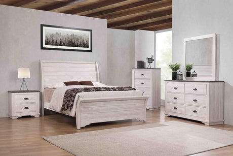 Coralee Chalk-Gray Traditional Rustic Modern Contemporary Hardwood Sleigh Bedroom Set - Ella Furniture