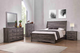 Coralee Gray Sleek And Modern Driftwood Upholstered Sleigh Bedroom Set - Ella Furniture