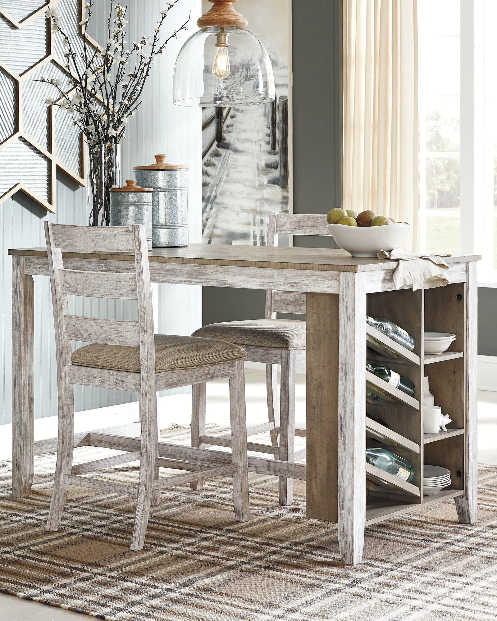 Skempton White/light Brown Counter Height Dining Table - Ella Furniture