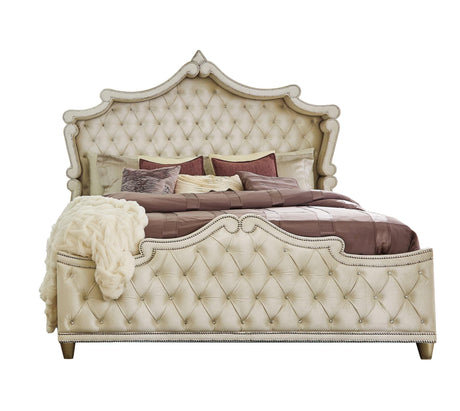 Antonella Upholstered Tufted Eastern King Bed Ivory And Camel - Ella Furniture