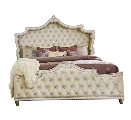 Antonella Upholstered Tufted Queen Bed Ivory And Camel - Ella Furniture