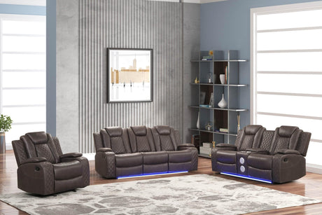 Luz Chocolate Modern Sleek Contemporary Faux Leather Polyester 3Pc Reclining Set - Ella Furniture