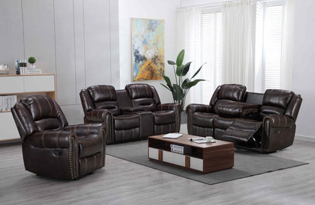 Lexington2023 Brown Modern Contemporary Faux Leather Gel 3Pc Reclining Living Room - Ella Furniture