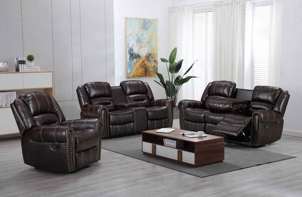 Lexington2023 Brown Modern Contemporary Faux Leather Gel 3Pc Reclining Living Room - Ella Furniture
