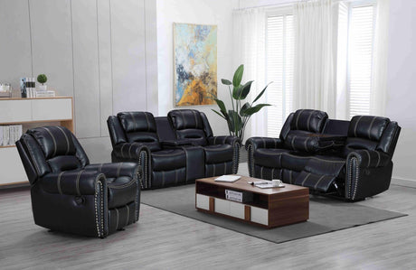 Lexington2023 Black Modern Contemporary Faux Leather Gel 3Pc Reclining Living Room - Ella Furniture