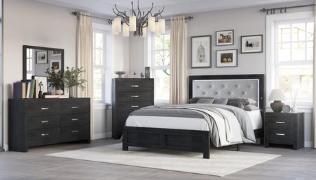 Jaylen Black Finish Modern Faux Leather Upholstered Tufted LED Panel Bedroom Set - Ella Furniture