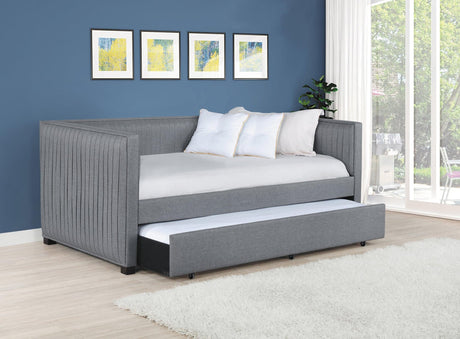 Brodie Upholstered Twin Daybed With Trundle Grey - Ella Furniture