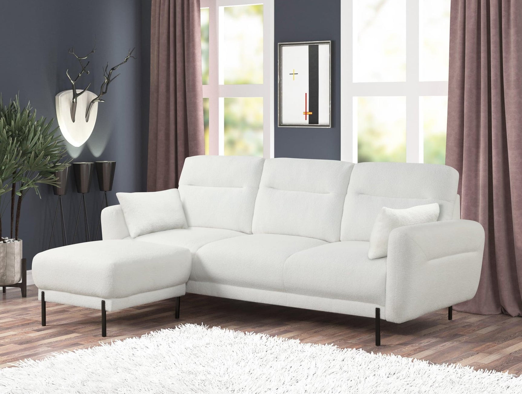 Lily Fur White Modern Contemporary Fabric Sectional - Ella Furniture