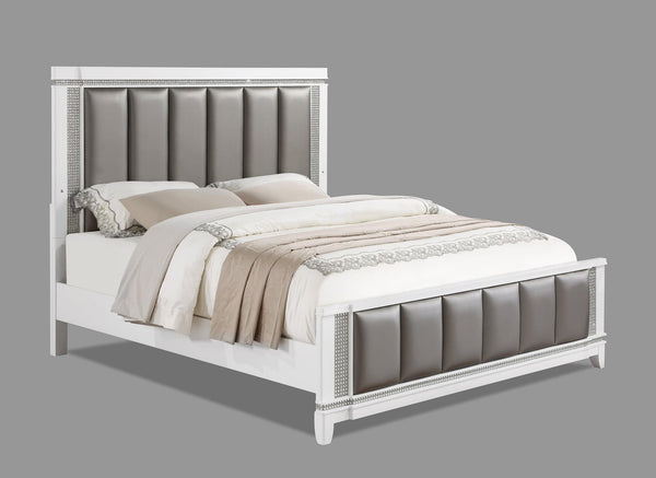 Ariane Silver Finish Solid Hardwood Faux Leather Upholstered King Panel Bed - Ella Furniture