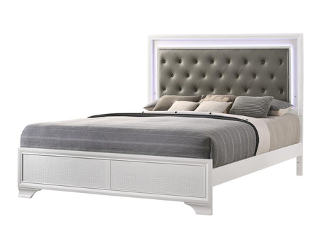 Lyssa Frost Modern Sturdy Wood King LED Faux Leather Upholstered Tufted Panel Bed - Ella Furniture