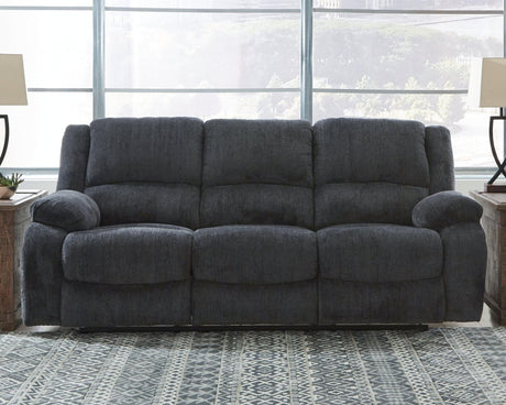 Draycoll Slate Chenille Reclining Sofa - Ella Furniture