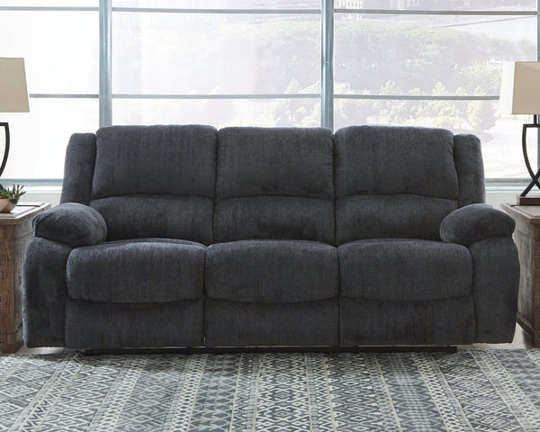 Draycoll Slate Chenille Reclining Sofa - Ella Furniture