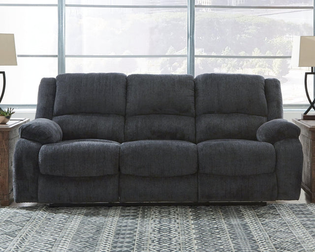 Draycoll Slate Chenille Reclining Sofa - Ella Furniture