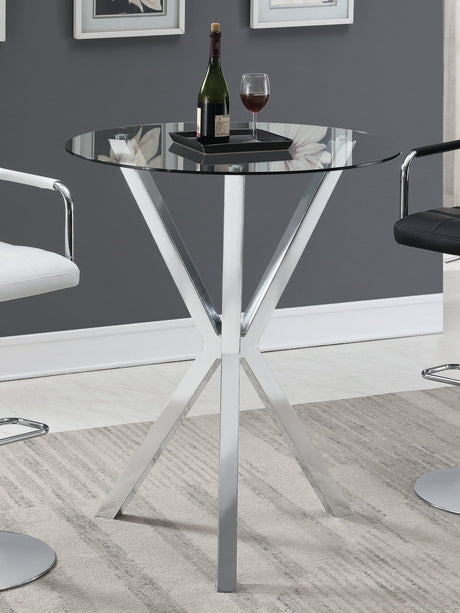 Denali Round Glass Top Bar Table Chrome - Ella Furniture