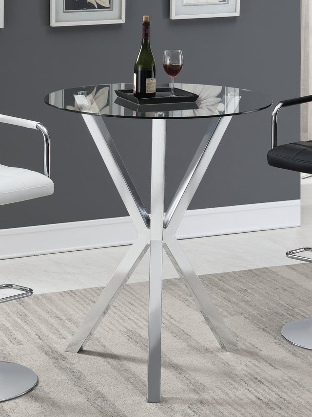 Denali Round Glass Top Bar Table Chrome - Ella Furniture