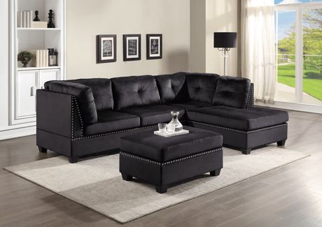 Sienna Black Modern Contemporary Velvet Tufted Sectional + Ottoman Set - Ella Furniture