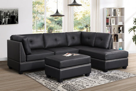Sienna Black Modern Contemporary Vinyl Tufted Sectional + Ottoman Set - Ella Furniture