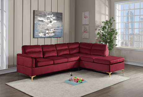 Vogue Red Modern Contemporary Velvet Gold Metal Legs Sectional - Ella Furniture