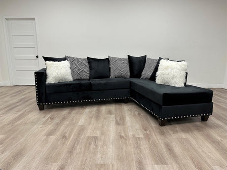 Santos Black Modern Contemporary Solid Wood Velvet Suede Sectional - Ella Furniture