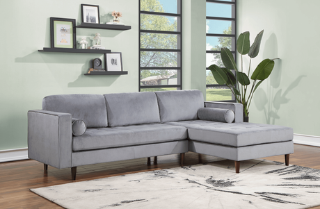 Roxy Grey Modern Contemporary Solid Wood Velvet Sectional - Ella Furniture