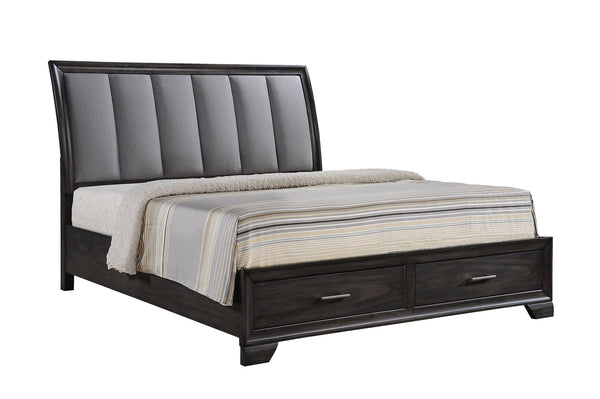 Jaymes Gray Sleek And Modern Contemporary Wood Fabric King Storage Platform Bed - Ella Furniture