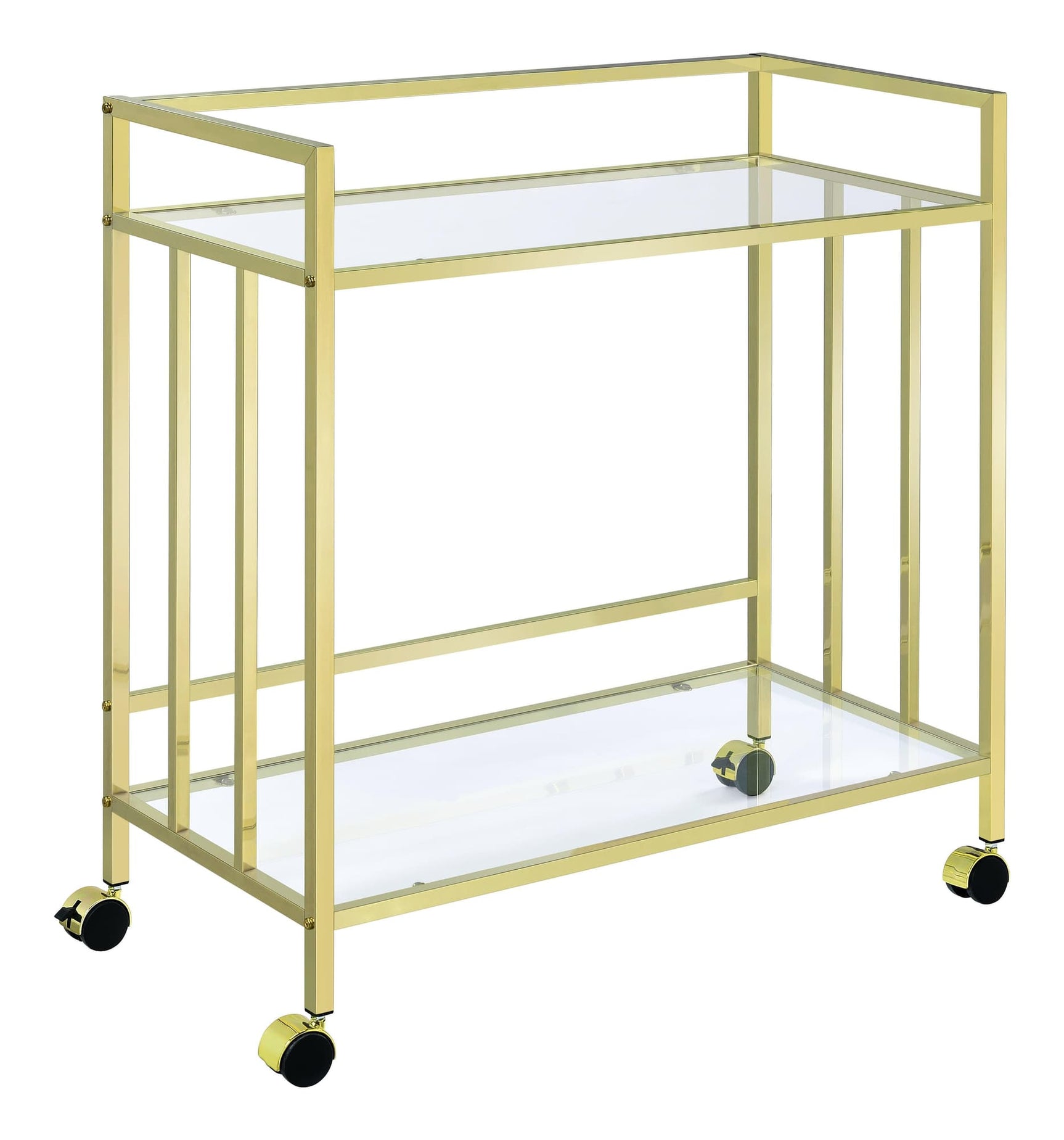 Cara Rectangular Glass Bar Cart Brass - Ella Furniture