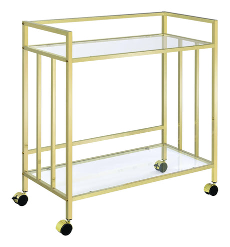 Cara Rectangular Glass Bar Cart Brass - Ella Furniture