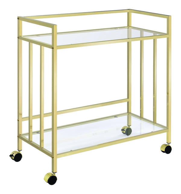 Cara Rectangular Glass Bar Cart Brass - Ella Furniture